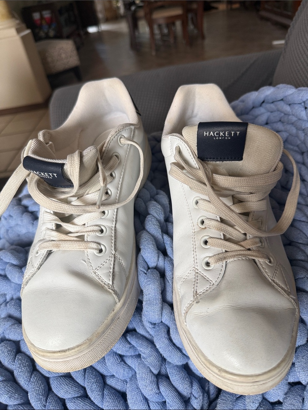 Hackett Cream/White Low-Top Leather Sneakers